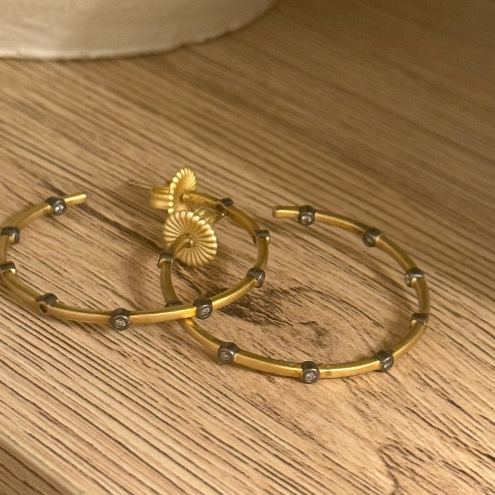 Freida Rothman 925 Gold and Black Hoop Earrings - Picture 4 of 5